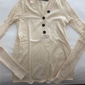 Enza Costa Cream Long Sleeve Button-Up Top